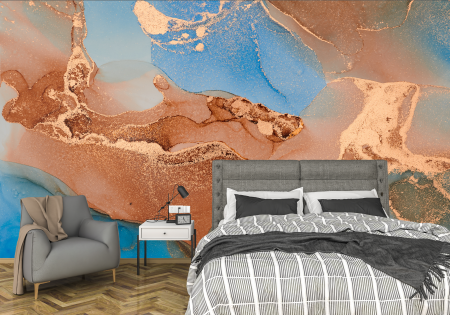 Fototapet fara imbinari Dream Blue Gold Marbling Pattern [1]