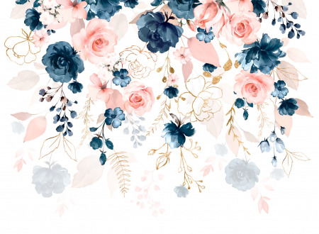 Fototapet fara imbinari Pink And Dark Blue Flowers [2]