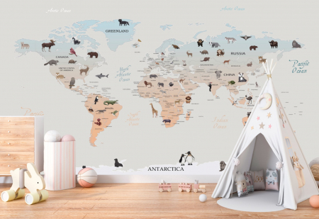 Pentru copii - Fototapet fara imbinari Cartoon World Map