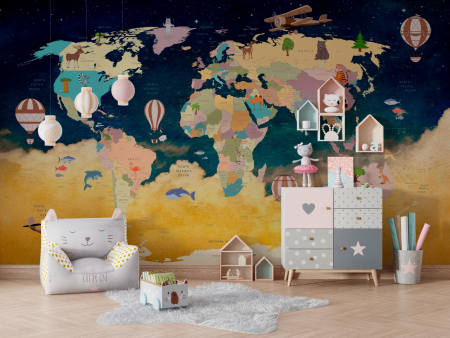 Fototapet fara imbinari Map Of The World With NIght Sky [1]