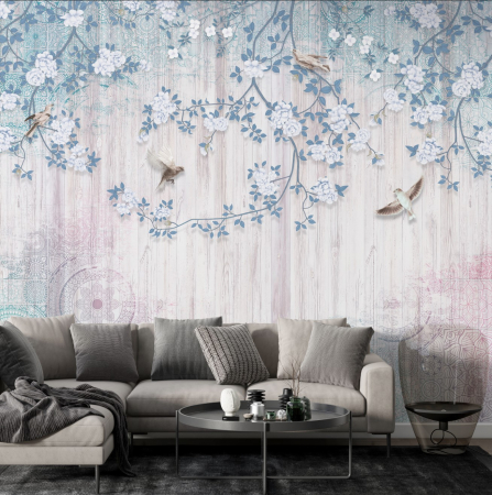Fototapet fara imbinari Blooming Branches Stand Gracefully Against A Luminous Backdrop [1]
