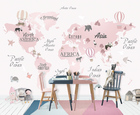 Fototapet fara imbinari Dream Pink World Map [1]
