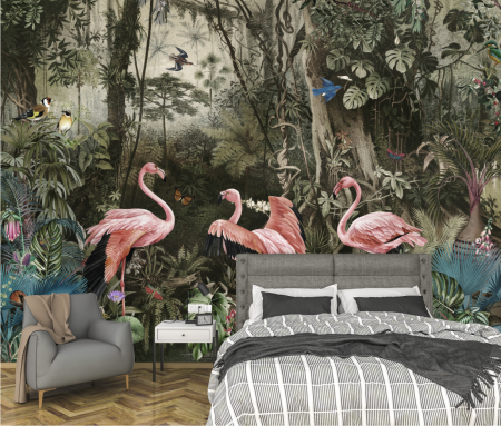 Tropical - Fototapet fara imbinari Flamingo Home