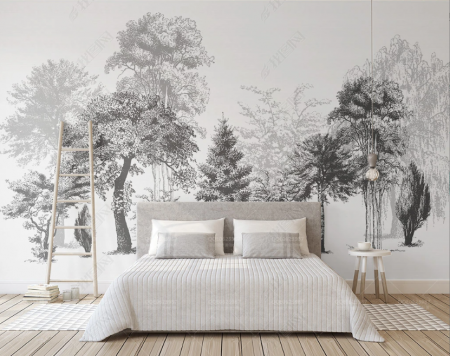 Peisaj - Fototapet fara imbinari Dream Forest Black and White