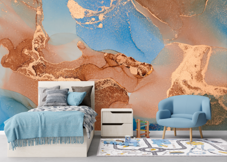 Fluid Art - Fototapet fara imbinari Dream Blue Gold Marbling Pattern