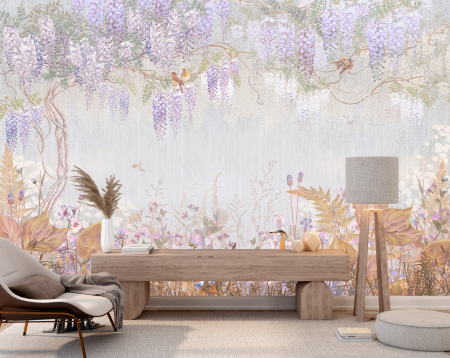 Watercolor - Fototapet fara imbinari Wisteria