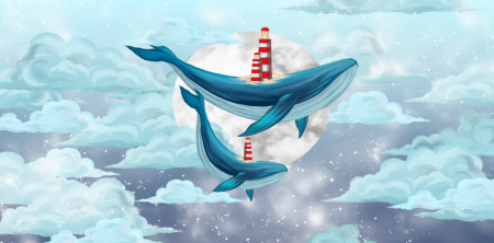 Fototapet fara imbinari Flying Blue Whales With Beacons In The Clouds [1]