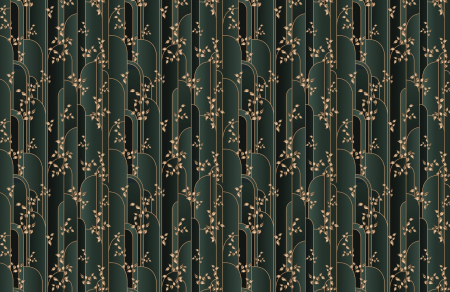 Fototapet fara imbinari Golden Leaves On A Aark Green Background [2]