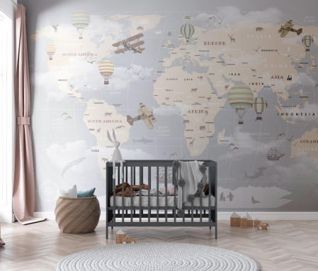 Pentru copii - Fototapet fara imbinari Gray World Map