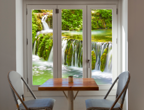 Autocolant Geam - Lush Waterfall Serenity [0]