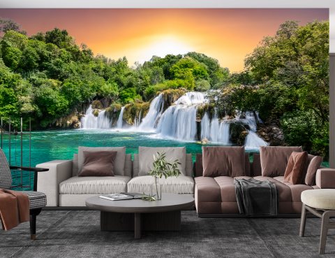 Fototapet 3D Living si Dormitor - Cascadă In Padure [1]