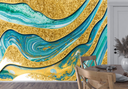 Fototapet fara imbinari Gorgeous Golden Marble Background With Blue Waves [2]