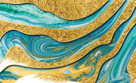 Fototapet fara imbinari Gorgeous Golden Marble Background With Blue Waves [1]