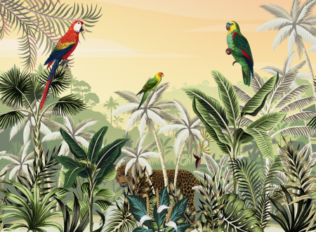 Fototapet fara imbinari Parrots In The Exotic Forest [2]
