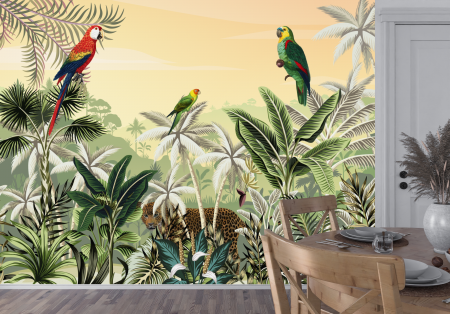 Fototapet fara imbinari Parrots In The Exotic Forest [1]