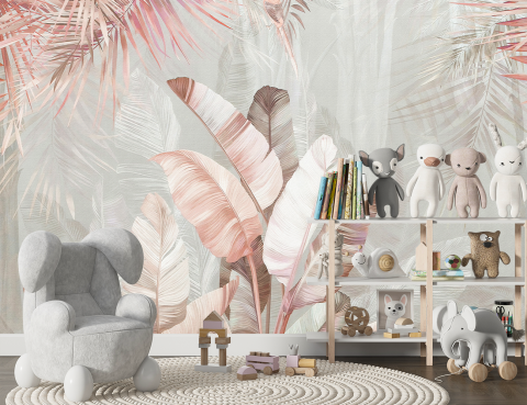Frunze - Fototapet dintr-o Bucată - Pastel Pink