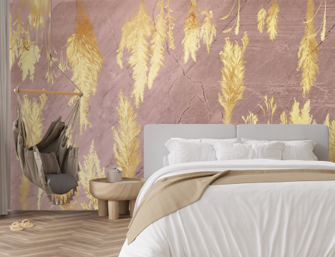 Frunze - Fototapet Exclusive Art - Golden Feathers