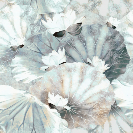 Fototapet fara imbinari Lotus Flowers And Leaves On A Vintage Textured [2]