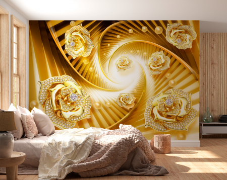 Abstract - Fototapet fara imbinari Gold flowers