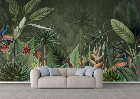 Fototapet fara imbinari jungla verde frunze tropicale animale [1]