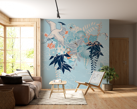 Frunze - Fototapet fara imbinari Oriental Pattern Pasare Frunze