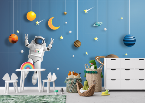Pentru copii - Fototapet fara imbinari pentru copii astronaut in spatiu