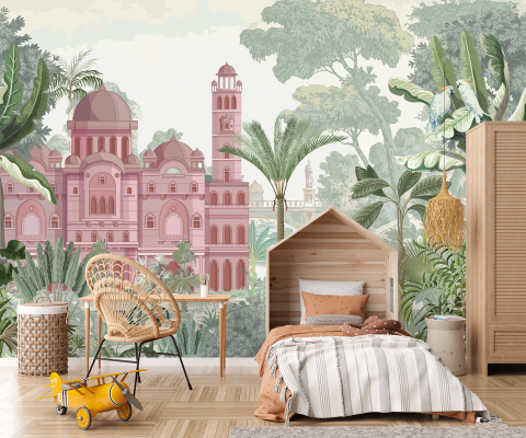 Fototapet fara Imbinari pentru copii Castel Roz In Padure Tropicala [1]