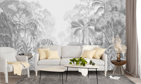 model fototapet personalizat alb negru cu frunze tropical tema natura pentru orice incapere [2]