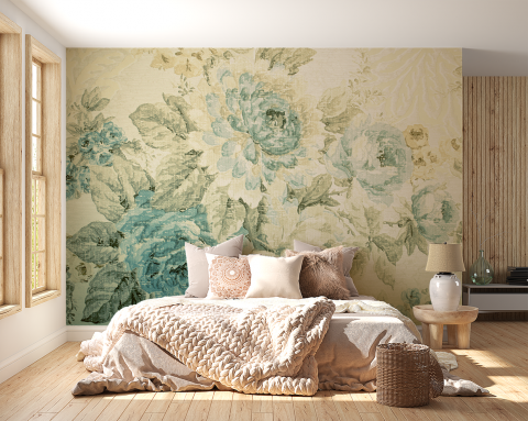 Frunze - Model fototapet fara imbinari cu motive florale rustice pentru living