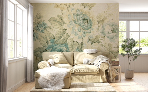 Model fototapet fara imbinari cu motive florale rustice pentru living [1]