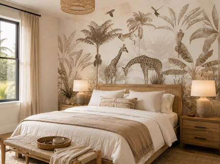 Fototapet fara imbinari - Fototapet Safari Sepia cu Girafe, Fără Îmbinări | Dreamwall.ro