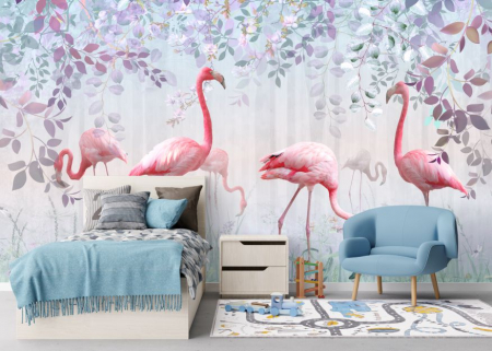 Fototapet Flamingo Și Flori