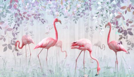 Fototapet Flamingo Și Flori [1]
