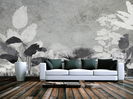 Fototapet fara imbinari Black And White Tropical Leaves [1]