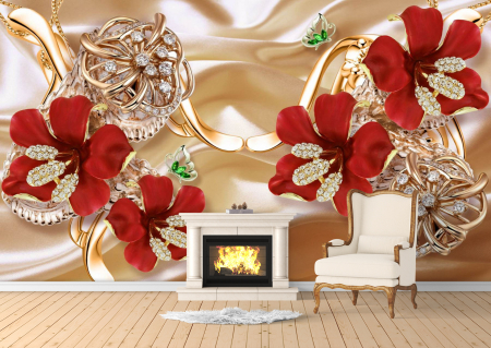 Abstract - Fototapet fara imbinari Flori Rosii 3D