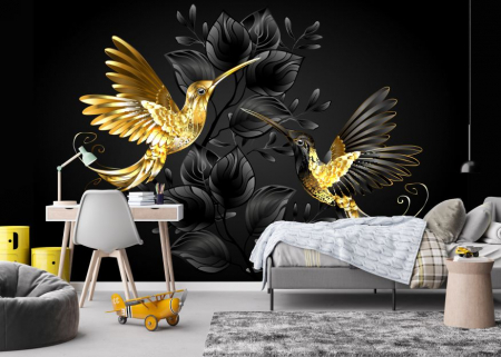 Frunze - Fototapet Golden Colibri