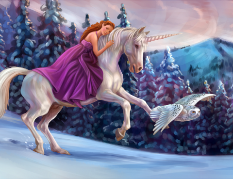 Fototapet Modern 3D - Dormitor & Living, Unicorn & Prințesă [3]