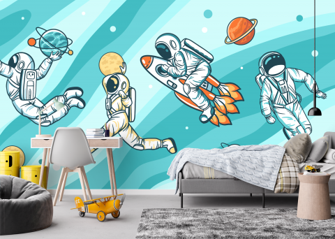 Pentru copii - Fototapet pentru copii Astronauiti In Spatiu