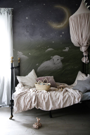 Fototapet fara imbinari - Fototapet Pentru Copii - Dreamy Sheep Meadow at Night