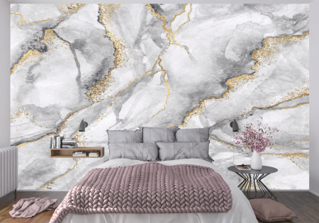 Fluid Art - Fototapet fara imbinari Fluid Art Gold And Gray