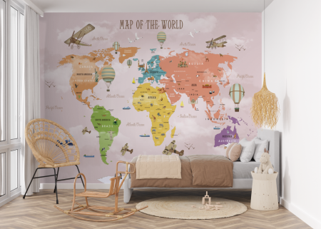 Fototapet Pink world map [1]