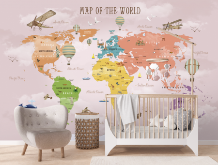 Pentru copii - Fototapet Pink world map