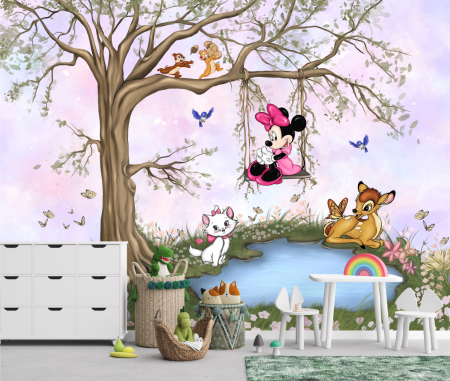 Watercolor - Fototapet Sweet dream friends on pink