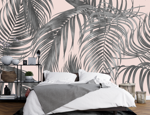 Frunze - Fototapet Tropical 3D Roz pentru Dormitor și Living