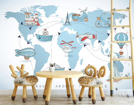 Pentru copii - Fototapet World Tour Map