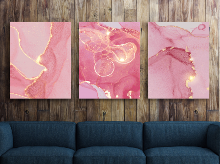 Tablouri Canvas - Tablou Rose Pink Liquid Watercolor 3xL60xH100cm