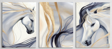 Tablou Canvas Din 3 Piese 3 X 60L X 100H Marble Horses [1]