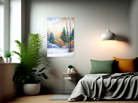 Tablou Canvas Peisaj Iarna Brazi Munte Craciun Padure [3]