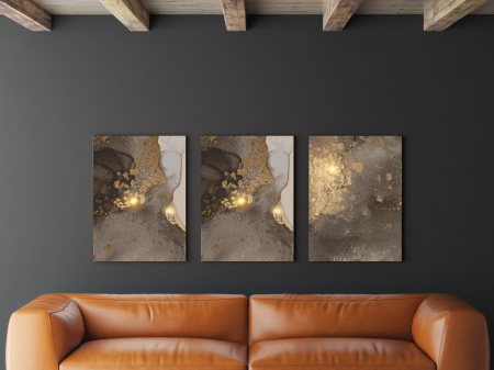 Tablouri Canvas - Tablou Painting Grey Gold Pattern 3xL60xH100cm