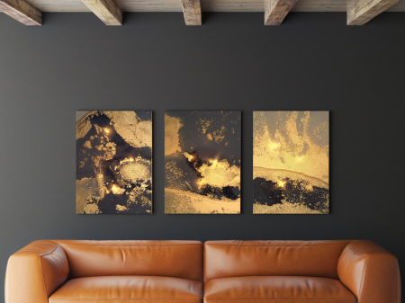 Tablouri Canvas - Tablou Dark Gray Gold Glowing Background 3xL60xH100cm